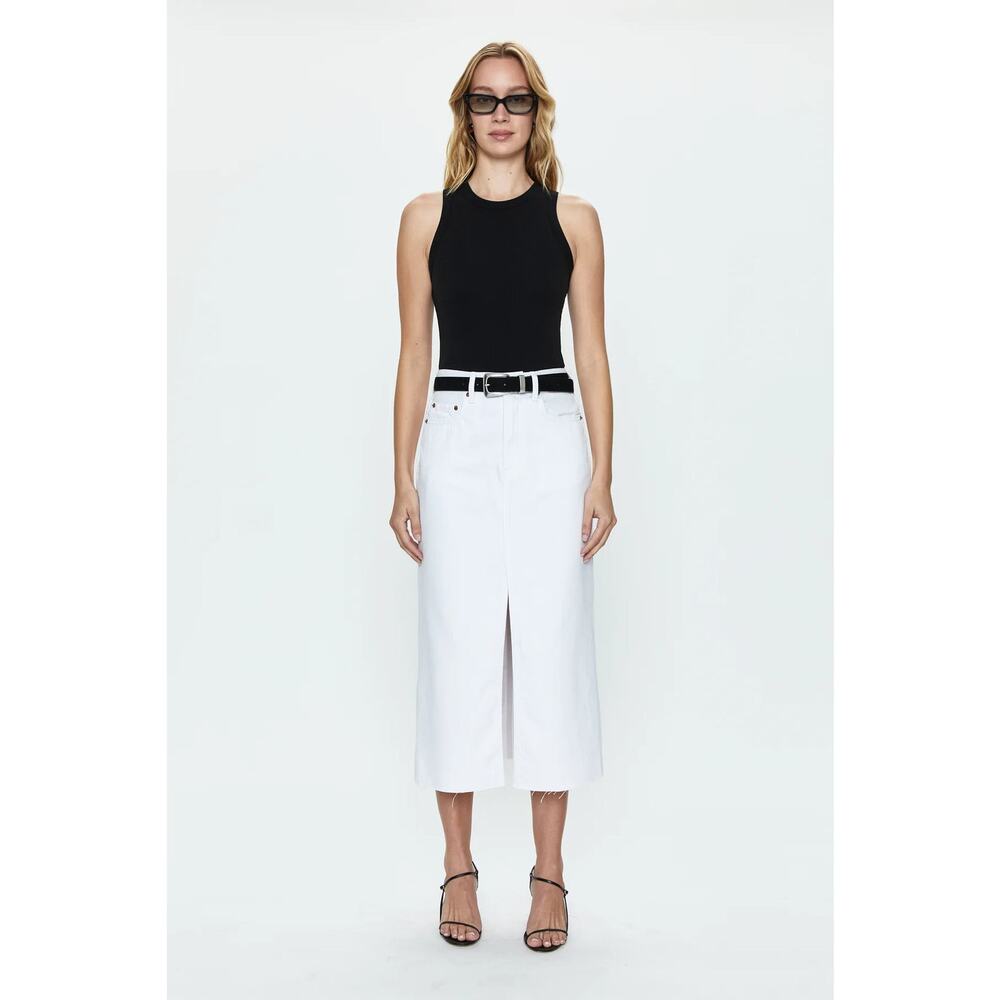NWT PISTOLA Alice White High Rise Midi Skirt 24 w/ Slit Stretch